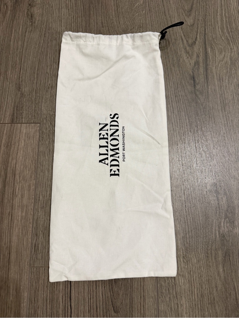 Allen Edmonds White Shoe Dust Bag with Black Logo